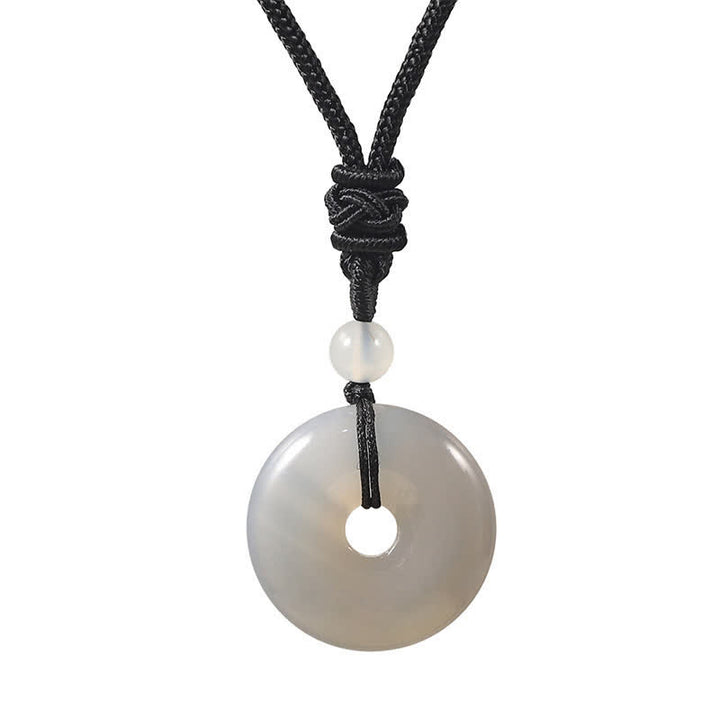 Buddha Stones Collier porte-bonheur en rhodonite naturelle et agate grise avec boucle de la paix - Agate grise naturelle (la couleur peut varier) - image 5