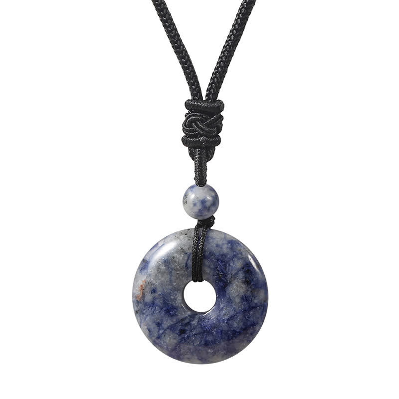 Buddha Stones Collier porte-bonheur en rhodonite naturelle et agate grise avec boucle de la paix - Jaspe tacheté bleu naturel (la couleur peut varier) - image 9