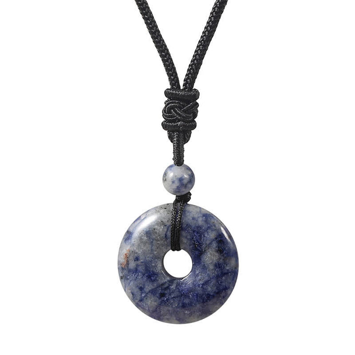 Buddha Stones Collier porte-bonheur en rhodonite naturelle et agate grise avec boucle de la paix - Jaspe tacheté bleu naturel (la couleur peut varier) - image 9