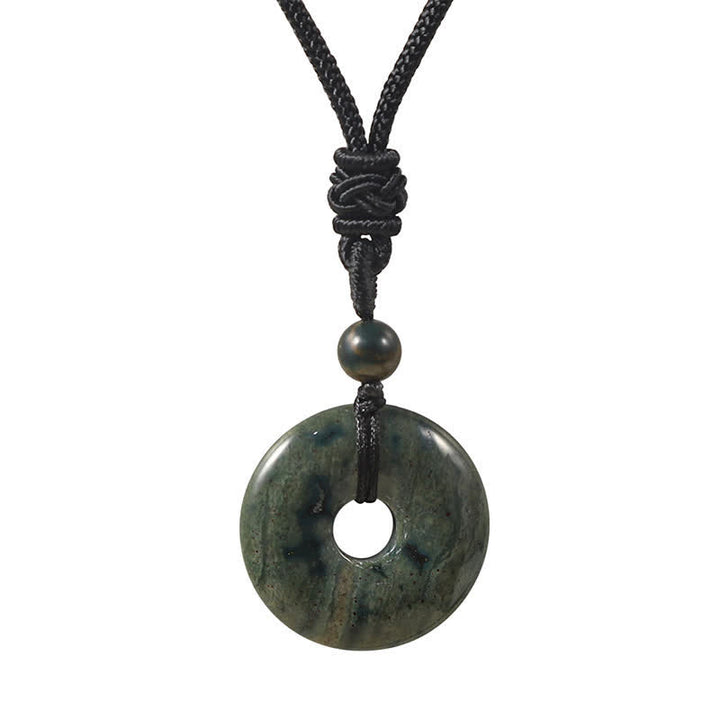 Buddha Stones Collier porte-bonheur en rhodonite naturelle et agate grise avec boucle de la paix - Agate indienne naturelle (la couleur peut varier) - image 11