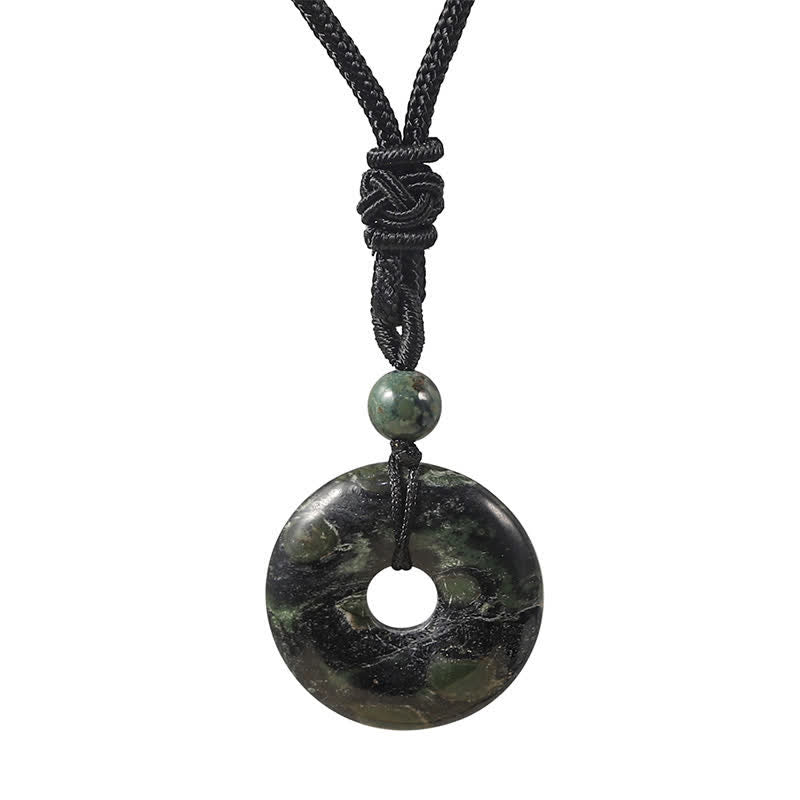 Buddha Stones Collier porte-bonheur en rhodonite naturelle et agate grise avec boucle de la paix - Œil de tigre vert naturel (la couleur peut varier) - image 13