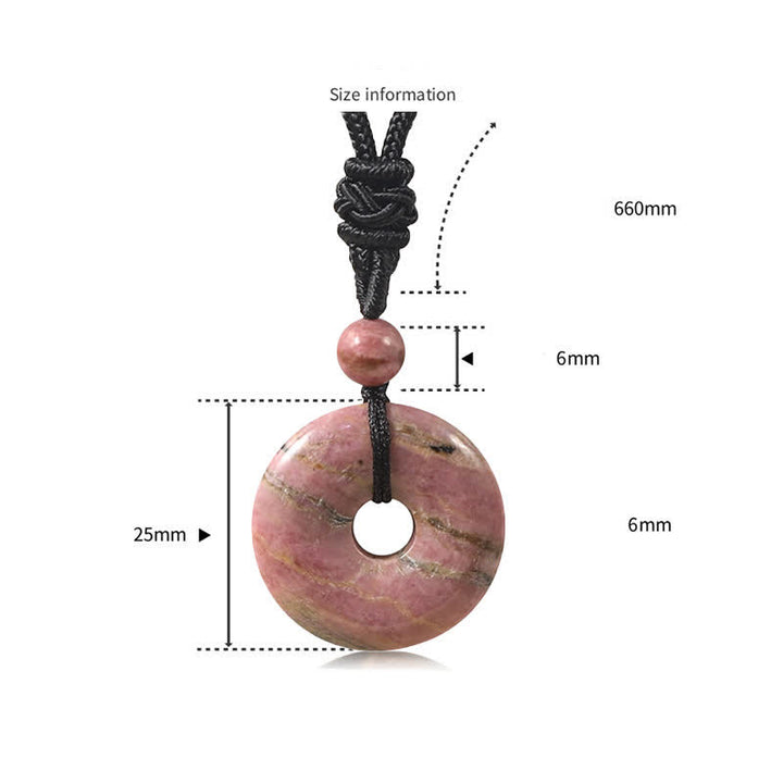 Buddha Stones Collier porte-bonheur en rhodonite naturelle et agate grise avec boucle de la paix - image 2