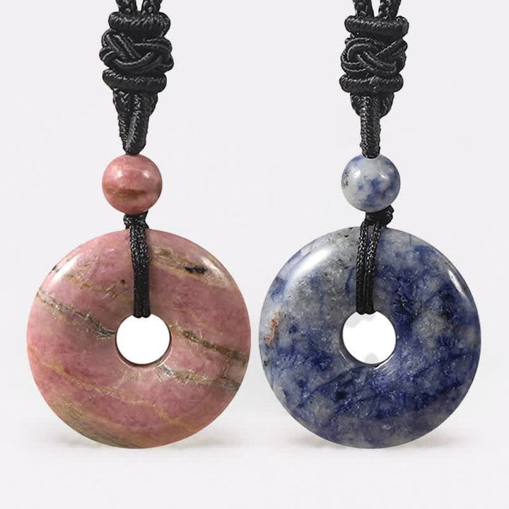 Buddha Stones Collier porte-bonheur en rhodonite naturelle et agate grise avec boucle de la paix - image 0