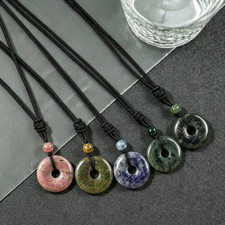 Buddha Stones Collier porte-bonheur en rhodonite naturelle et agate grise avec boucle de la paix - image 15