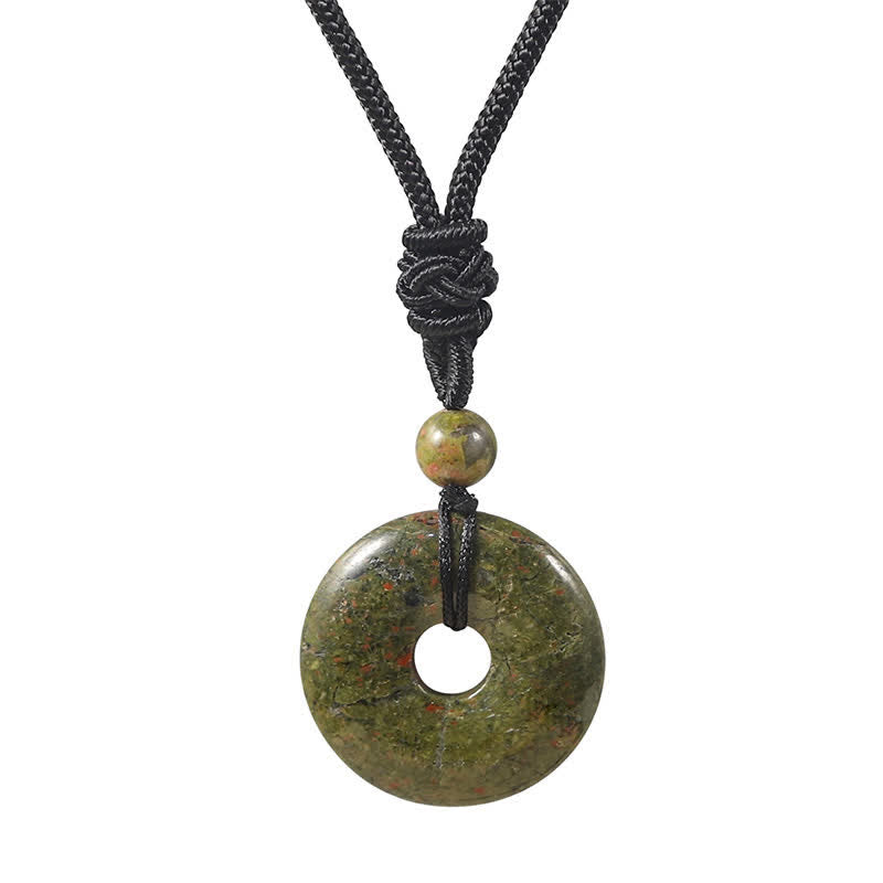 Buddha Stones Collier porte-bonheur en rhodonite naturelle et agate grise avec boucle de la paix - Unakite naturelle (la couleur peut varier) - image 7