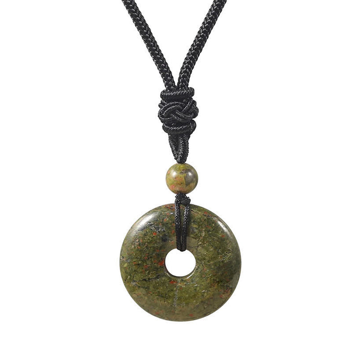 Buddha Stones Collier porte-bonheur en rhodonite naturelle et agate grise avec boucle de la paix - Unakite naturelle (la couleur peut varier) - image 7
