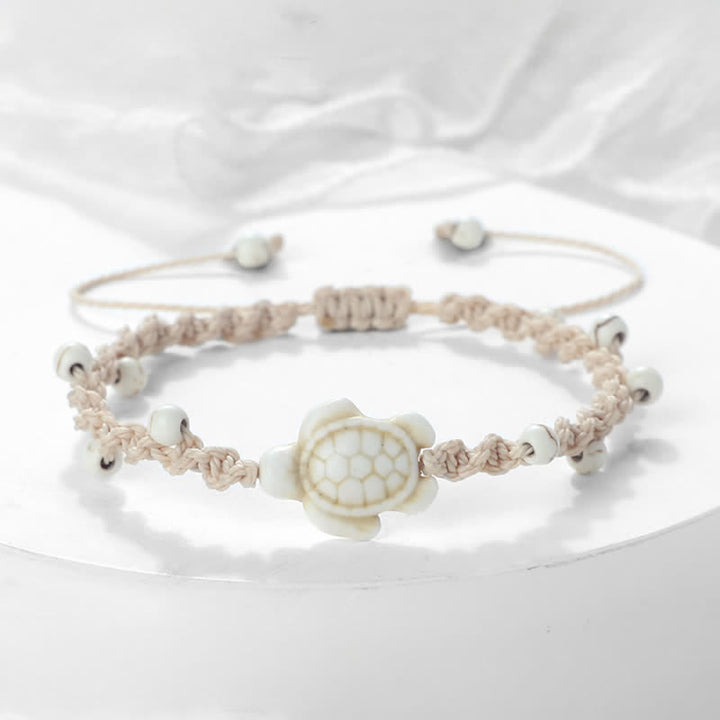 Buddha Stones Bracelet de protection en corde tressée avec motif tortue turquoise - Corde blanc cassé - image 9