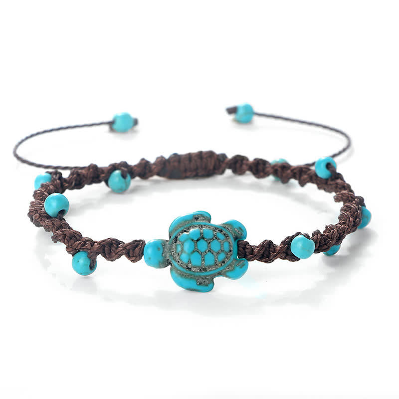 Buddha Stones Bracelet de protection en corde tressée avec motif tortue turquoise - Corde marron foncé - image 18