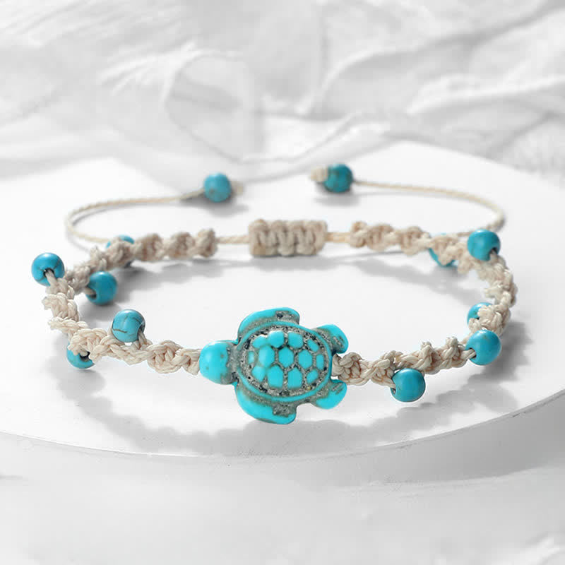 Buddha Stones Bracelet de protection en corde tressée avec motif tortue turquoise - image 1