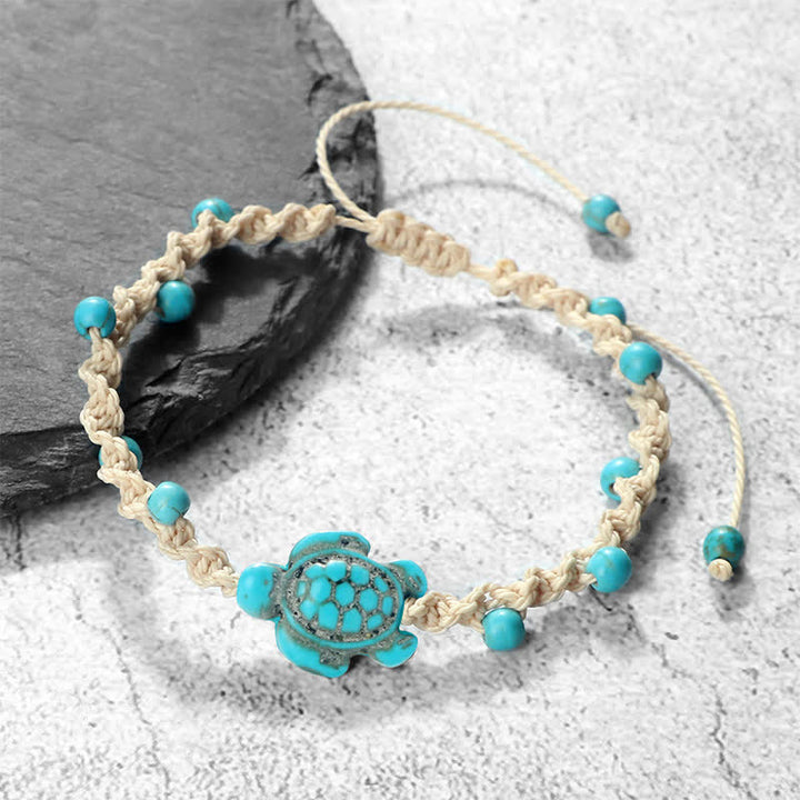 Buddha Stones Bracelet de protection en corde tressée avec motif tortue turquoise - Corde blanche laiteuse - image 0