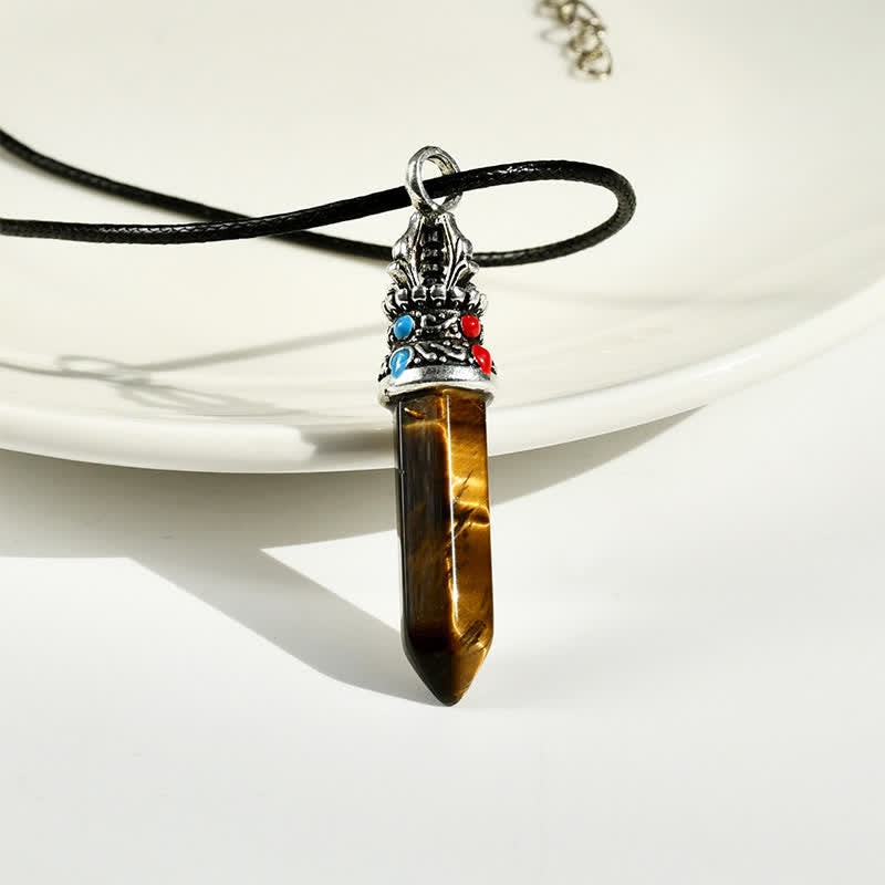 Buddha Stones Collier corde de sagesse en turquoise naturelle œil de tigre - image 8