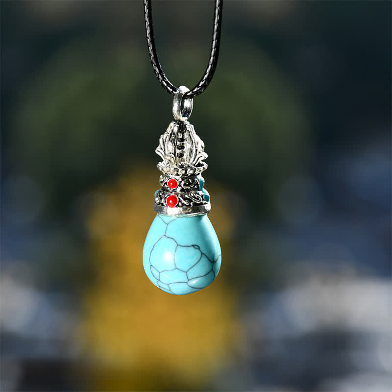 Buddha Stones Collier corde de sagesse en turquoise naturelle œil de tigre - Turquoise naturelle (la couleur peut varier) - image 0