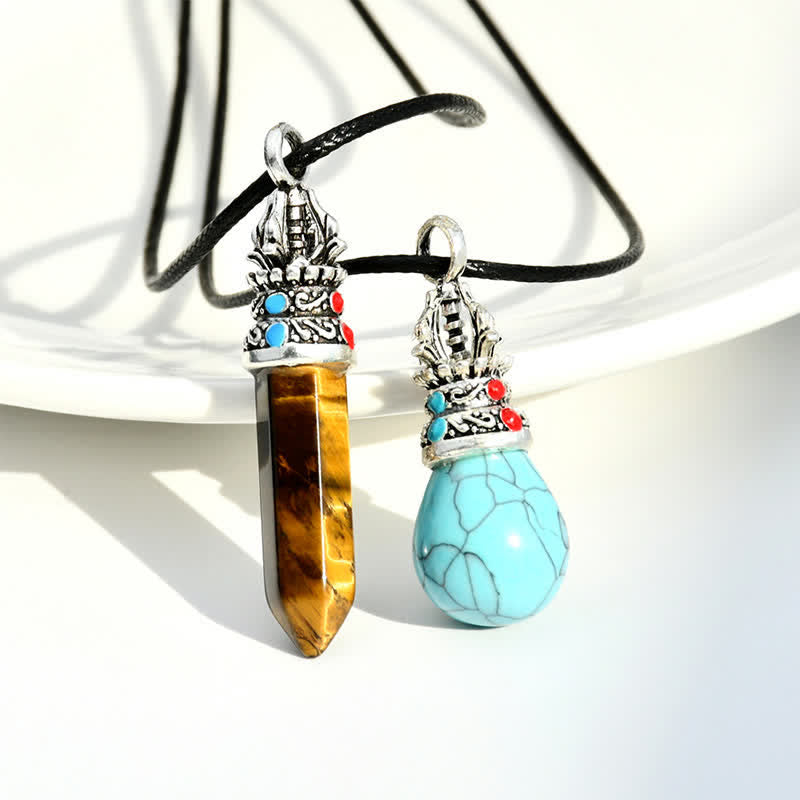 Buddha Stones Collier corde de sagesse en turquoise naturelle œil de tigre - image 10