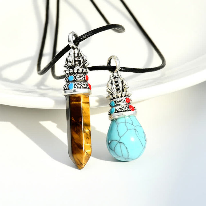 Buddha Stones Collier corde de sagesse en turquoise naturelle œil de tigre - image 10