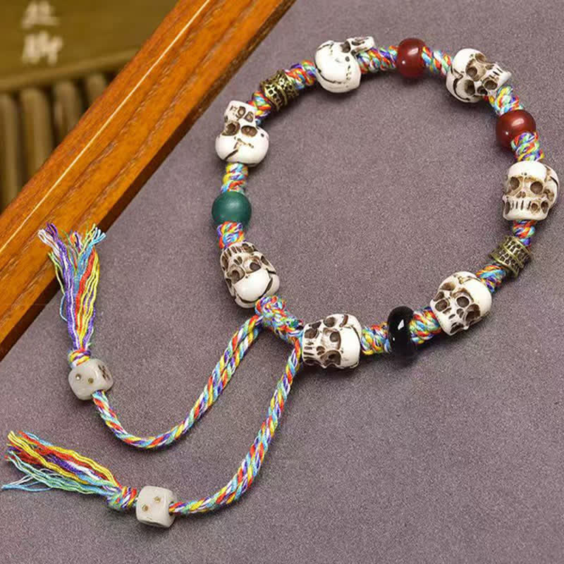 Buddha Stones Bracelet en perles d'os du Seigneur de la Forêt des Cadavres, symbole de nouveau départ - Cordon coloré (Tour de poignet : 17-23 cm) - image 7