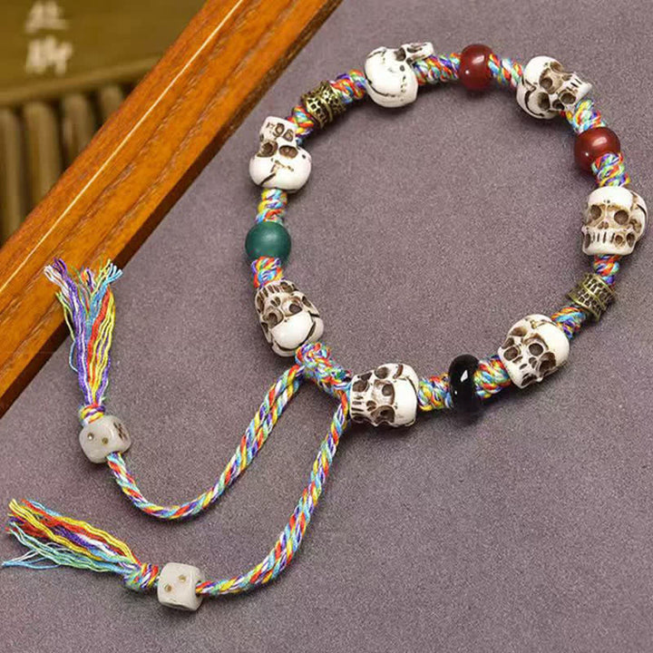 Buddha Stones Bracelet en perles d'os du Seigneur de la Forêt des Cadavres, symbole de nouveau départ - Cordon coloré (Tour de poignet : 17-23 cm) - image 7
