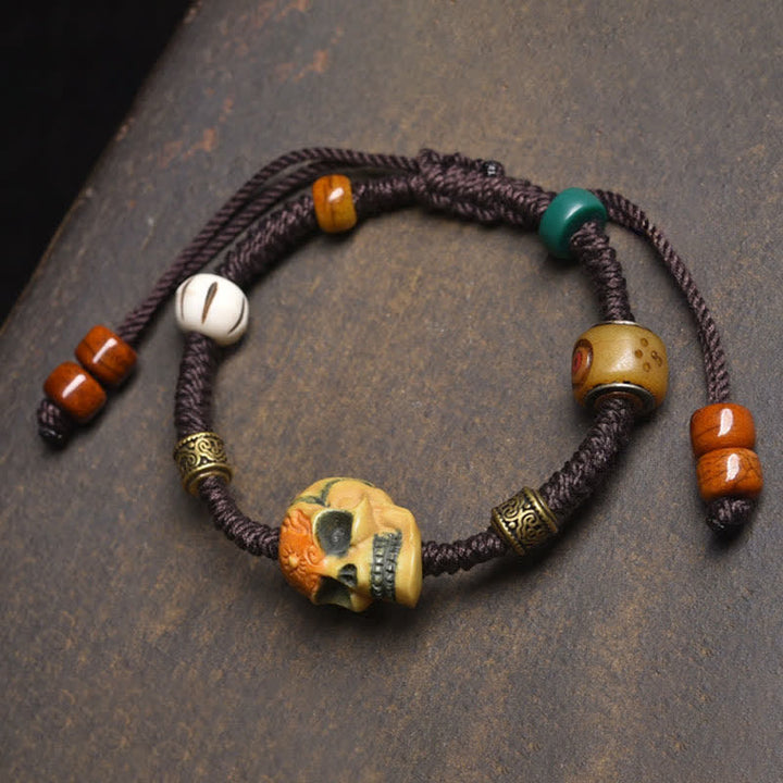 Buddha Stones Os, le Seigneur de la Forêt des Cadavres, Bracelet en corde tressée pour éloigner les mauvais esprits - Corde marron (Tour de poignet : 17-23 cm) - image 0
