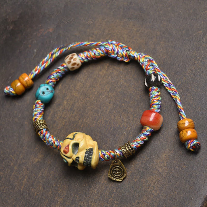 Buddha Stones Os, le Seigneur de la Forêt des Cadavres, Bracelet en corde tressée pour éloigner les mauvais esprits - Cordon coloré (Tour de poignet : 17-23 cm) - image 5