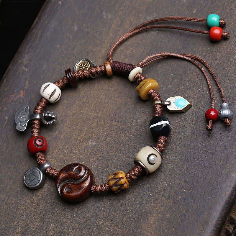 Buddha Stones Bracelet d'équilibre Yin Yang en corde tressée d'os - Yin Yang (Tour de poignet : 17-23 cm) - image 0