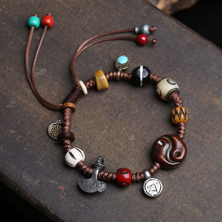 Buddha Stones Bracelet d'équilibre Yin Yang en corde tressée d'os - image 1