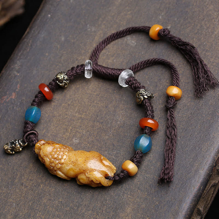 Buddha Stones Bracelet porte-bonheur en corde tressée Bone PiXiu - Pi Xiu (Tour de poignet : 17-23 cm) - image 0