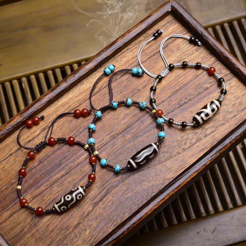 Buddha Stones Bracelet de protection en corde tressée d'agate rouge du Sud et perles Dzi - image 0