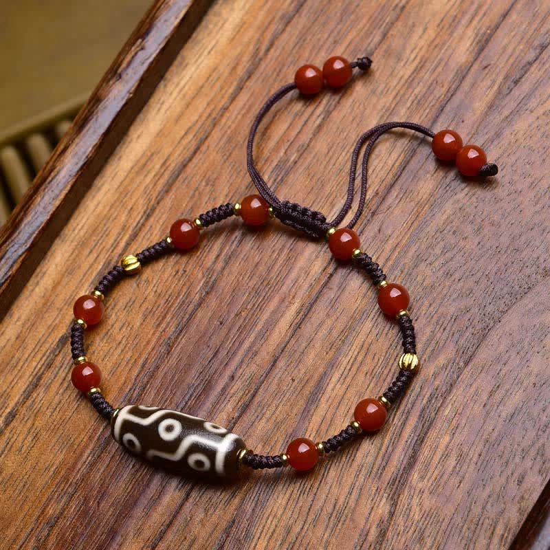 Buddha Stones Bracelet de protection en corde tressée d'agate rouge du Sud et perles Dzi - Agate rouge du Sud (Tour de poignet : 17-23 cm) - image 1