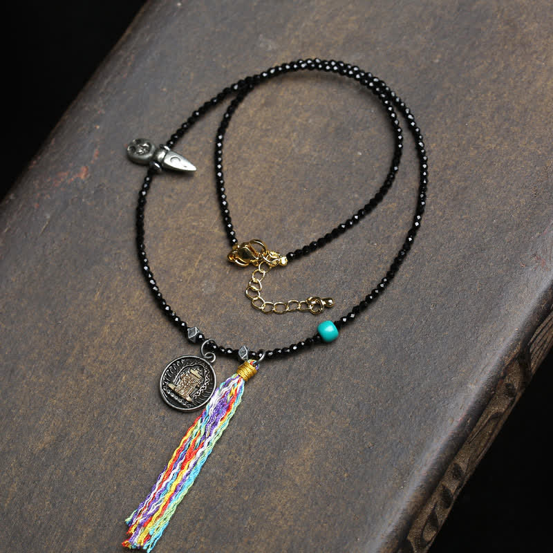Buddha Stones Collier de force en perles de turquoise et spinelle noire - Corde colorée - image 6