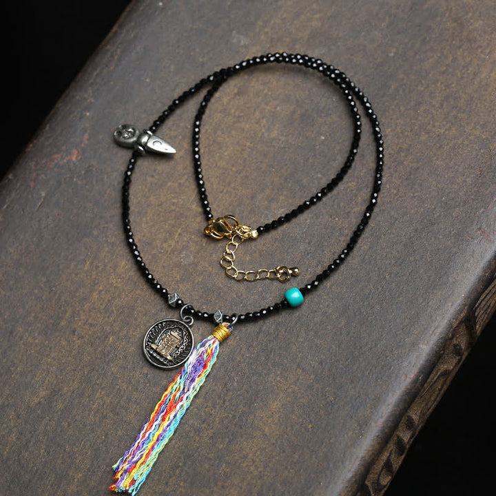 Buddha Stones Collier de force en perles de turquoise et spinelle noire - Corde colorée - image 6