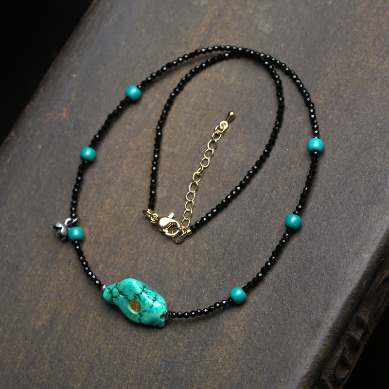 Buddha Stones Collier de force en perles de turquoise et spinelle noire - Turquoise - image 0