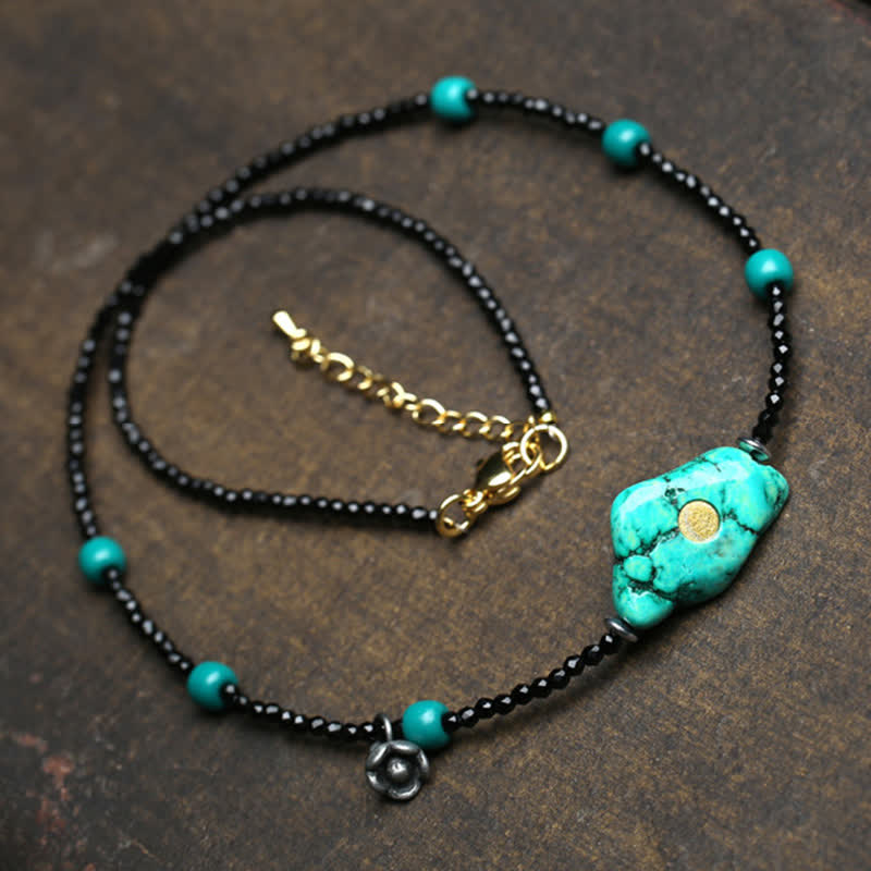 Buddha Stones Collier de force en perles de turquoise et spinelle noire - image 1