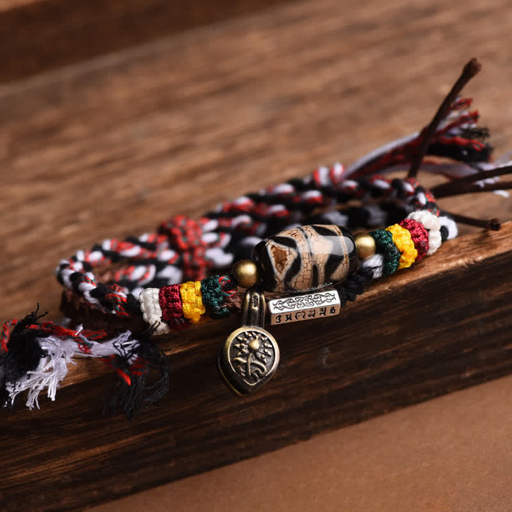 Buddha Stones Bracelet de paix en perles Dzi Om Mani Padme Hum à double enroulement de corde tressée - image 9