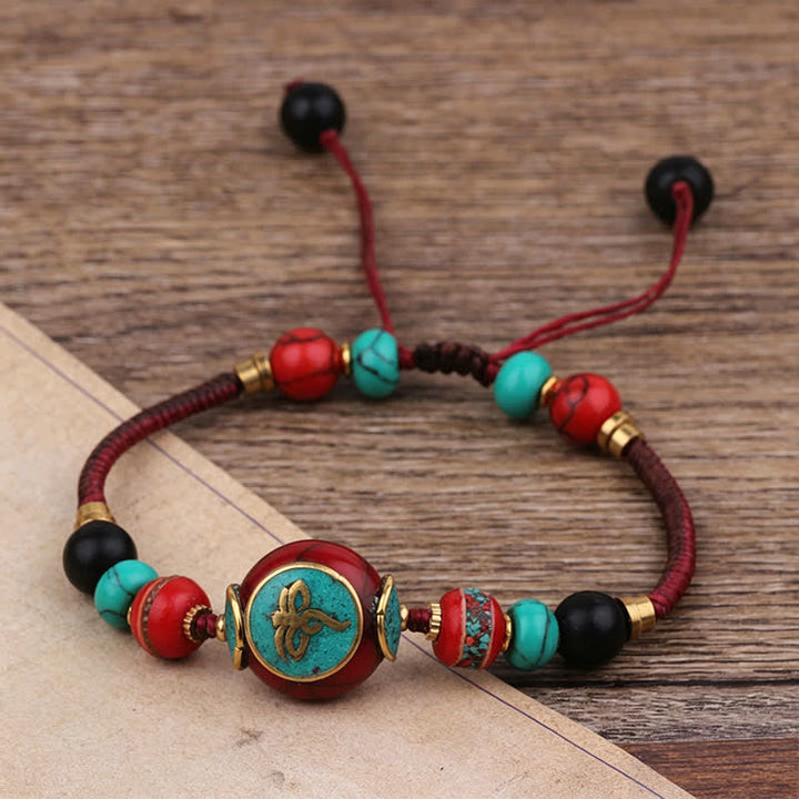 Buddha Stones Bracelet d'amour en corde tressée tibétaine turquoise et ambre - image 12