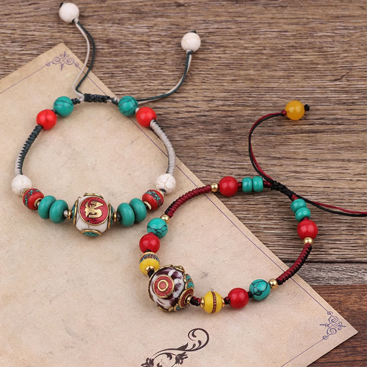 Buddha Stones Bracelet d'amour en corde tressée tibétaine turquoise et ambre - image 16