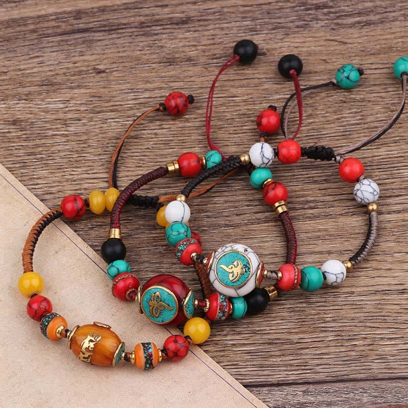 Buddha Stones Bracelet d'amour en corde tressée tibétaine turquoise et ambre - image 18