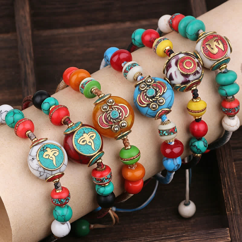 Buddha Stones Bracelet d'amour en corde tressée tibétaine turquoise et ambre - image 19