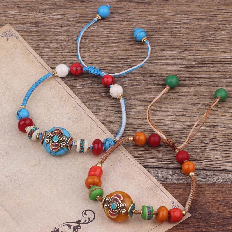 Buddha Stones Bracelet d'amour en corde tressée tibétaine turquoise et ambre - image 14