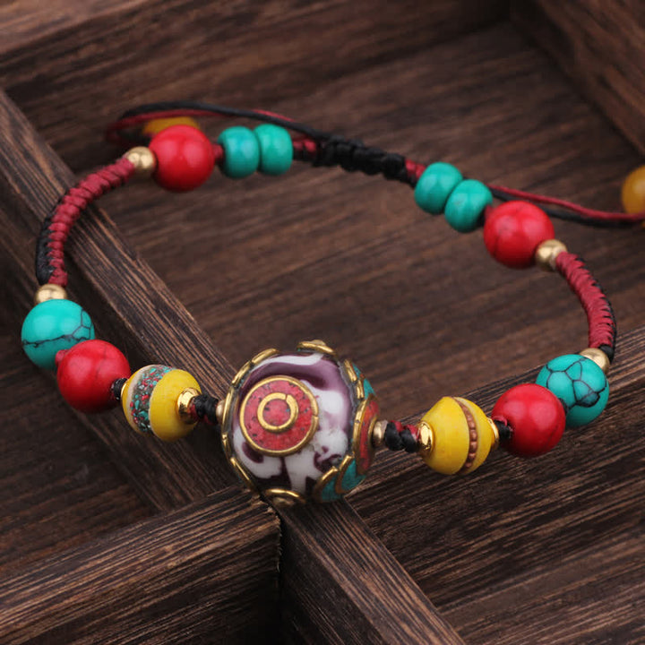 Buddha Stones Bracelet d'amour en corde tressée tibétaine turquoise et ambre - Cordon noir et rouge (Tour de poignet : 15-21 cm) - image 2