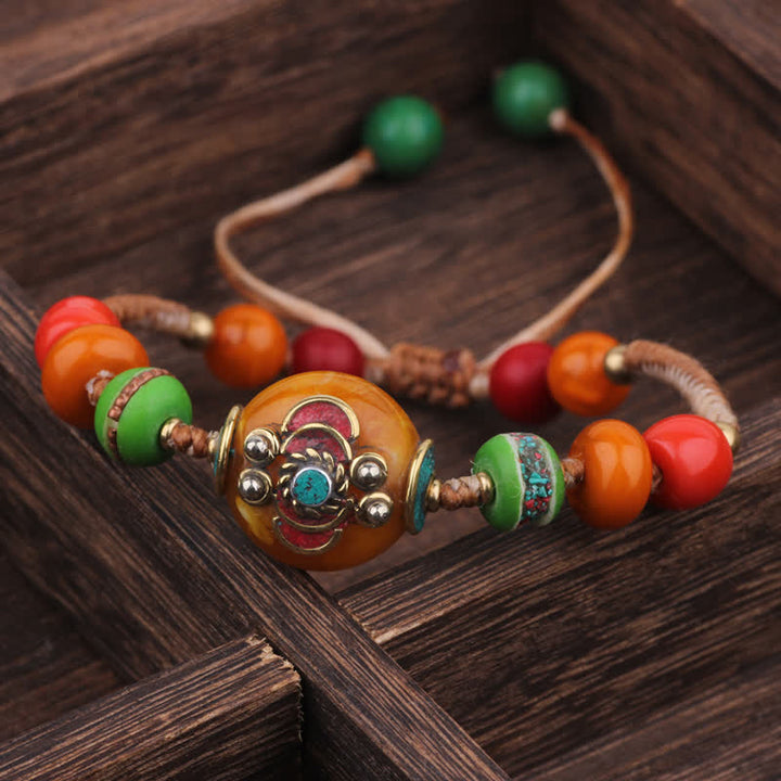 Buddha Stones Bracelet d'amour en corde tressée tibétaine turquoise et ambre - Cordon blanc orange (Tour de poignet : 15-21 cm) - image 10