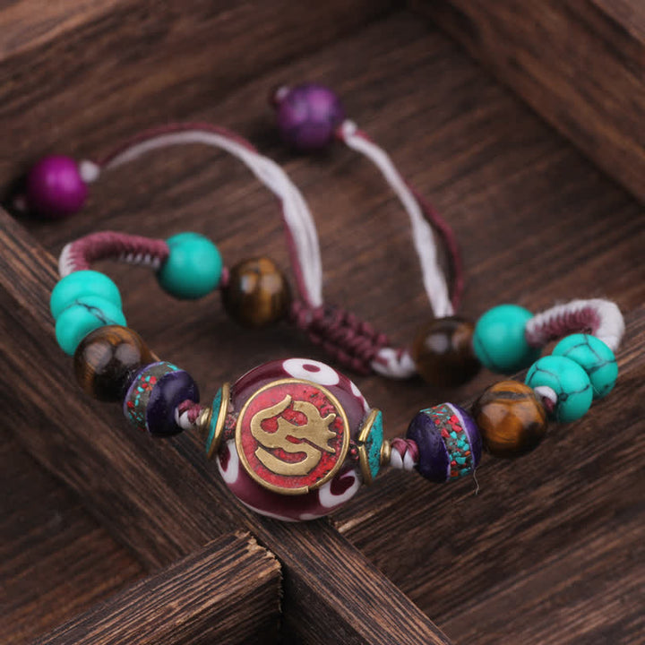 Buddha Stones Bracelet d'amour en corde tressée tibétaine turquoise et ambre - Cordon blanc et violet (Tour de poignet : 15-21 cm) - image 9