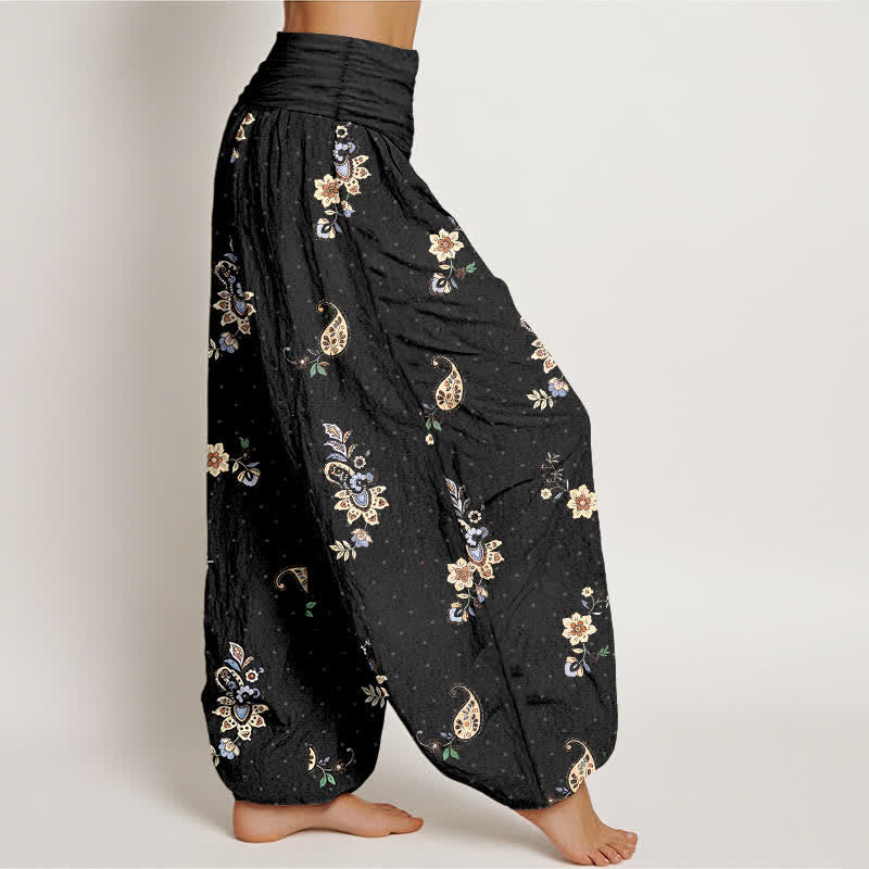 Buddha Stones Pantalon harem pour femme en pur coton, motif cachemire floral bohème, taille élastique - image 2