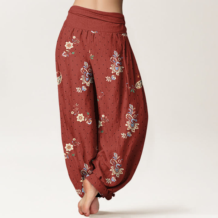 Buddha Stones Pantalon harem pour femme en pur coton, motif cachemire floral bohème, taille élastique - image 6