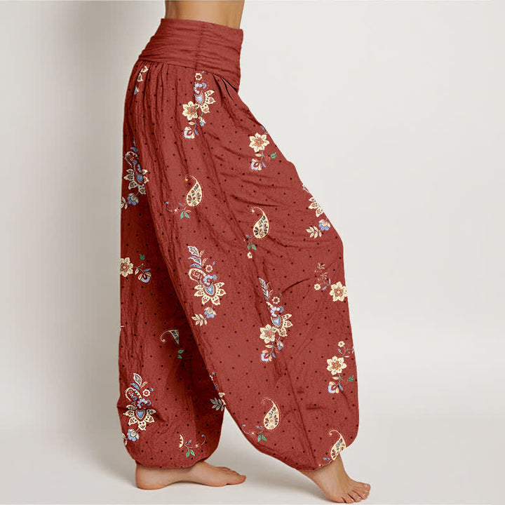 Buddha Stones Pantalon harem pour femme en pur coton, motif cachemire floral bohème, taille élastique - image 7