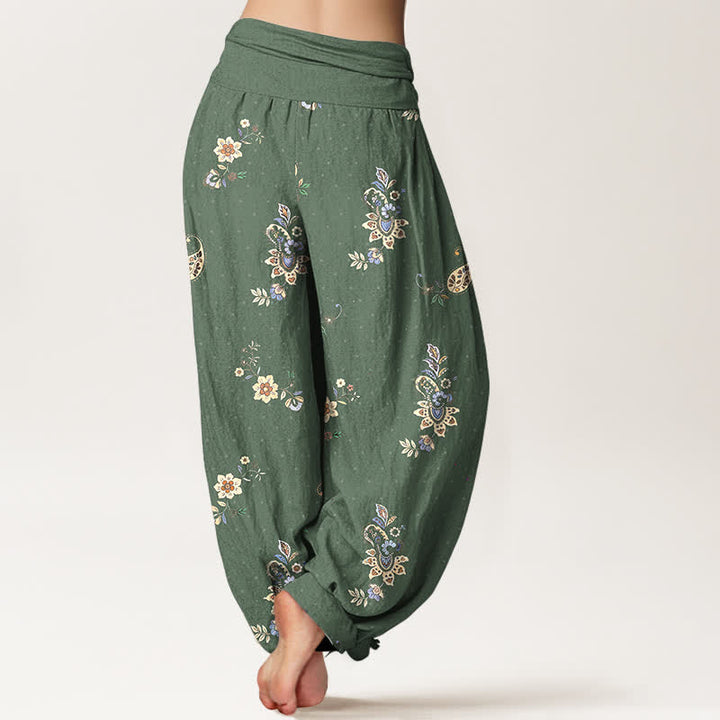 Buddha Stones Pantalon harem pour femme en pur coton, motif cachemire floral bohème, taille élastique - image 9