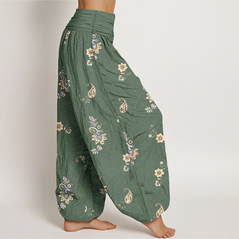 Buddha Stones Pantalon harem pour femme en pur coton, motif cachemire floral bohème, taille élastique - image 10