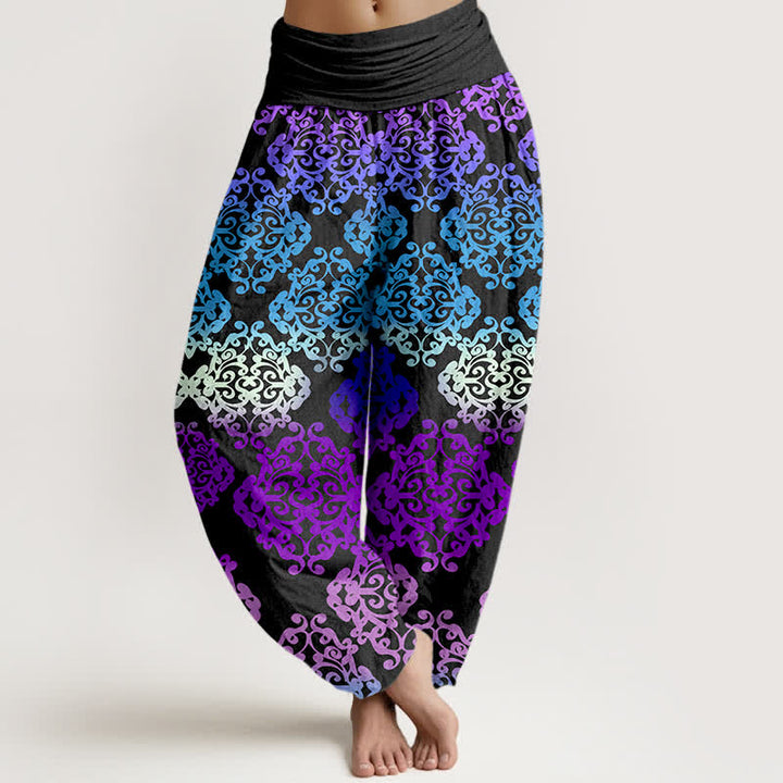 Buddha Stones Pantalon harem femme en pur coton à motif floral baroque dégradé et taille élastique - Violette sombre - US16，UK/AU20，EU48 (3XL) - image 0