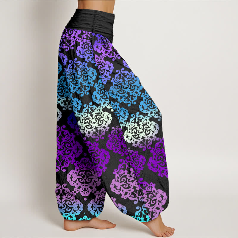 Buddha Stones Pantalon harem femme en pur coton à motif floral baroque dégradé et taille élastique - image 2