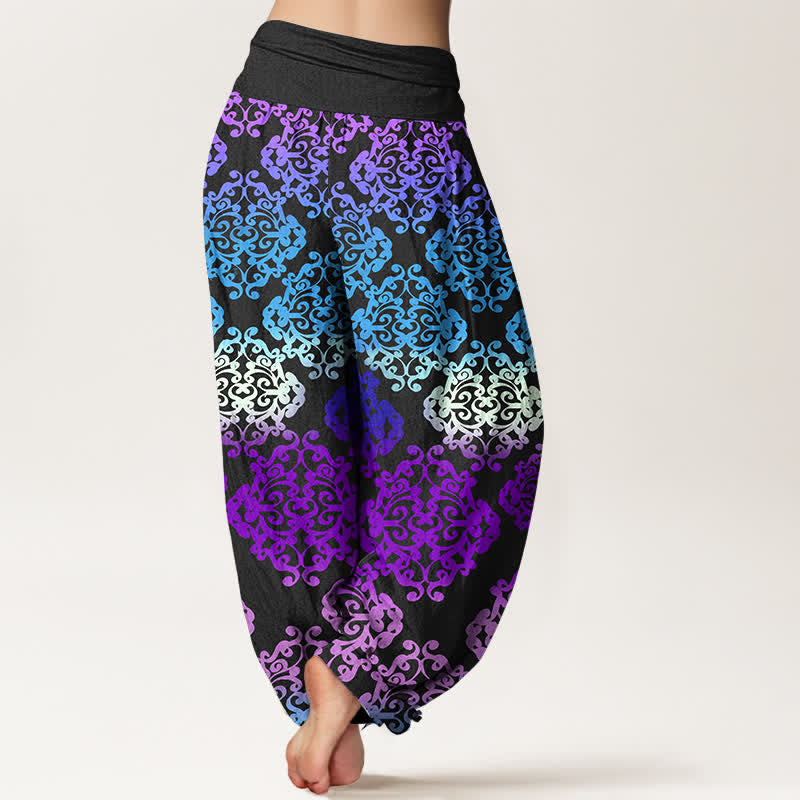 Buddha Stones Pantalon harem femme en pur coton à motif floral baroque dégradé et taille élastique - image 1