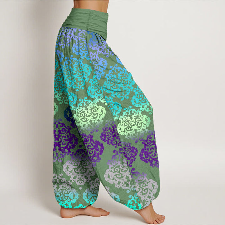 Buddha Stones Pantalon harem femme en pur coton à motif floral baroque dégradé et taille élastique - image 10