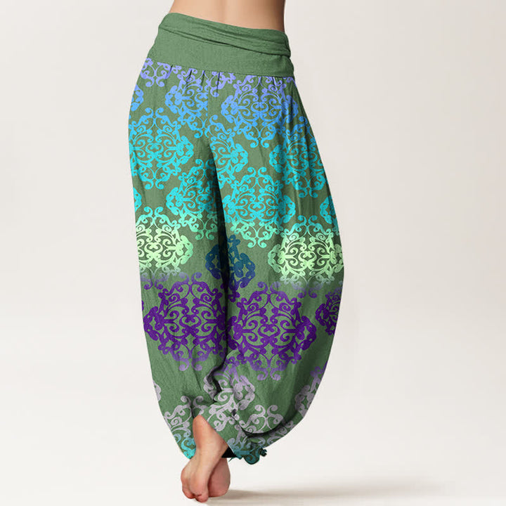 Buddha Stones Pantalon harem femme en pur coton à motif floral baroque dégradé et taille élastique - image 9